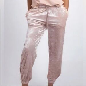 Bollie Blush Pink Crushed Velvet Cropped Jogger Pants w/ Pockets Women's XL